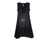 Vishes Alternative Bekleidung - Damen mittellanges Kleid Baumwolle Blumen-Muster Hängerkleid mit Schnürung und Holzperlen schwarz 44