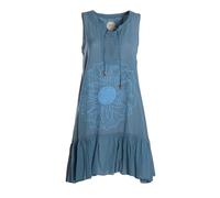 Vishes Alternative Bekleidung - Damen mittellanges Kleid Baumwolle Blumen-Muster Hängerkleid mit Schnürung und Holzperlen türkis 42