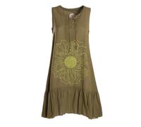 Vishes Alternative Bekleidung - Damen mittellanges Kleid Baumwolle Blumen-Muster Hängerkleid mit Schnürung und Holzperlen Olive 42