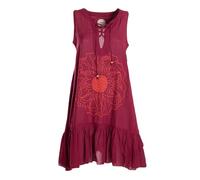 Vishes Alternative Bekleidung - Damen mittellanges Kleid Baumwolle Blumen-Muster Hängerkleid mit Schnürung und Holzperlen dunkelrot 36