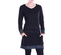 Vishes Alternative Bekleidung - Damen mittellanges Kleid Baumwolle Geometrisch A-Linie V-Ausschnitt mit Taschen schwarz 44-46