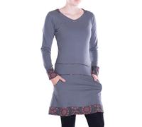 Vishes Alternative Bekleidung - Damen mittellanges Kleid Baumwolle Geometrisch A-Linie V-Ausschnitt mit Taschen grau 36