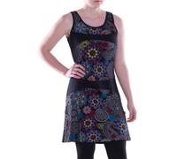 Vishes Alternative Bekleidung - Damen mittellanges Kleid Baumwolle Patchwork Druck A-Linie ohne Kragen schwarz-grau 46-48