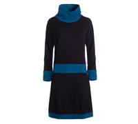 Vishes Alternative Bekleidung - Damen Oberhalb des Knies Kleid Baumwolle Casual Daumenloch Stehkragen mit Taschen schwarz-türkis 44