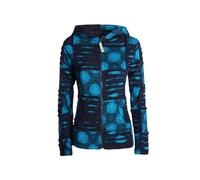 Vishes - Alternative Bekleidung - Damen Patchwork Jacke Blumen-Sweatjacke Hippie-Jacke Kapuzenjacke schwarz-türkis 40