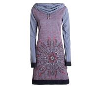 Vishes - Alternative Bekleidung - Damen Schal-Kragen Mandala-Kleid Langarm-Shirtkleid Baumwollkleid grau 38