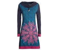 Vishes - Alternative Bekleidung - Damen Schal-Kragen Mandala-Kleid Langarm-Shirtkleid Baumwollkleid schwarz 34-36