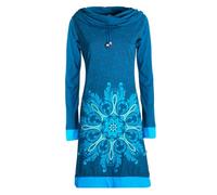 Vishes - Alternative Bekleidung - Damen Schal-Kragen Mandala-Kleid Langarm-Shirtkleid Baumwollkleid türkis 34-36