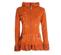 Vishes - Alternative Bekleidung - Damen Sommerjacke Blumen-Strickjacke Elfenjacke Kapuzi Rüschen dunkel-orange 44