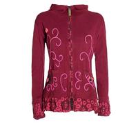 Vishes - Alternative Bekleidung - Damen Sommerjacke Blumen-Strickjacke Elfenjacke Kapuzi Rüschen dunkel-rot 52-54