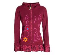 Vishes - Alternative Bekleidung - Damen Sommerjacke Blumen-Strickjacke Elfenjacke Kapuzi Rüschen dunkelrot 42