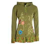 Vishes - Alternative Bekleidung - Damen Sommerjacke Blumen-Strickjacke Elfenjacke Kapuzi Rüschen Olive 34-36