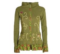 Vishes - Alternative Bekleidung - Damen Sommerjacke Blumen-Strickjacke Elfenjacke Kapuzi Rüschen Olive 52-54