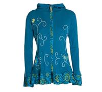Vishes - Alternative Bekleidung - Damen Sommerjacke Blumen-Strickjacke Elfenjacke Kapuzi Rüschen petrol 44