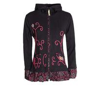 Vishes - Alternative Bekleidung - Damen Sommerjacke Blumen-Strickjacke Elfenjacke Kapuzi Rüschen schwarz-rot 52-54