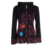 Vishes - Alternative Bekleidung - Damen Sommerjacke Blumen-Strickjacke Elfenjacke Kapuzi Rüschen schwarz 38