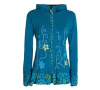 Vishes - Alternative Bekleidung - Damen Sommerjacke Blumen-Strickjacke Elfenjacke Kapuzi Rüschen türkis 40