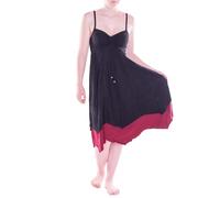 Vishes Alternative Bekleidung - Damen Wadenlang Kleid Baumwolle Fantasie Ärmellos A-Linie Rückenfrei schwarz-dunkelrot 42