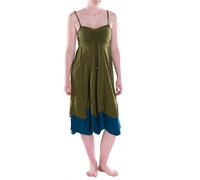 Vishes Alternative Bekleidung - Damen Wadenlang Kleid Baumwolle Fantasie Ärmellos A-Linie Rückenfrei Olive 40