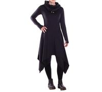 Vishes Alternative Bekleidung - Damen Wadenlang Kleid Baumwolle Fantasie Schalkragen mit Taschen schwarz 36