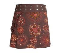 Vishes - Alternative Bekleidung - Damen Wickel-Rock Bedruckt Bestickt Blumen Mandala Gürtel-Tasche braun 34-40