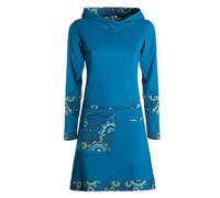 Vishes Alternative Bekleidung - Damen Winterkleid Kapuzenkleid Langarm Baumwoll-Jersey kurz bis Knielang Mandala-Print Gürteltasche warmes Sweatkleid Herbst Winter türkis 42