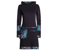 Vishes Alternative Bekleidung - Damen Winterkleid Kapuzenkleid Langarm Baumwoll-Jersey kurz bis Knielang Mandala-Print Gürteltasche warmes Sweatkleid Herbst Winter schwarz 44