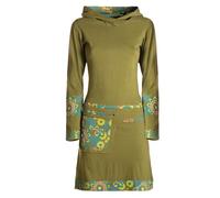 Vishes Alternative Bekleidung - Damen Winterkleid Kapuzenkleid Langarm Baumwoll-Jersey kurz bis Knielang Mandala-Print Gürteltasche warmes Sweatkleid Herbst Winter Olive 38