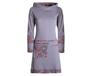 Vishes Alternative Bekleidung - Damen Winterkleid Kapuzenkleid Langarm Baumwoll-Jersey kurz bis Knielang Mandala-Print Gürteltasche warmes Sweatkleid Herbst Winter grau 36