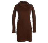 Vishes - Alternative Bekleidung - Einfarbiges Kleid mit extra langem Kapuzenkragen und Schnürungen braun 42
