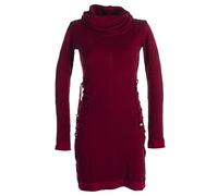 Vishes - Alternative Bekleidung - Einfarbiges Kleid mit extra langem Kapuzenkragen und Schnürungen dunkelrot 46
