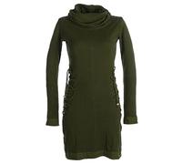 Vishes - Alternative Bekleidung - Einfarbiges Kleid mit extra langem Kapuzenkragen und Schnürungen olivegrün 38