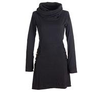 Vishes - Alternative Bekleidung - Einfarbiges Kleid mit extra langem Kapuzenkragen und Schnürungen schwarz 40