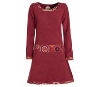 Vishes- Alternative Bekleidung - Extra warmes Winterkleid Damen Langarm Kleider Sweatkleid Fleece dunkelrot 32-34