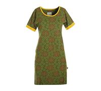 Vishes - Alternative Bekleidung - Kurzarm Damen Hippie T-Shirt Kleid Blumen Tunika Jerseykleid Baumwolle Olive 36