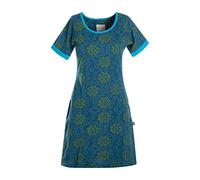 Vishes - Alternative Bekleidung - Kurzarm Damen Hippie T-Shirt Kleid Blumen Tunika Jerseykleid Baumwolle türkis 40