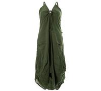 Vishes - Alternative Bekleidung - Lagenlook Ballonkleid mit verstellbaren Trägern olivegrün 38-40
