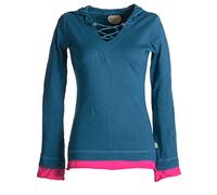 Vishes - Alternative Bekleidung - Lagenlook Longsleeve Shirt mit Zipfelkapuze türkis 36