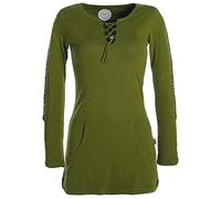 Vishes - Alternative Bekleidung - Langärmlige, einfarbige Tunika aus Biobaumwolle mit Schürung und Kängurutaschen Olive 42