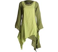 Vishes - Alternative Bekleidung - Langärmliges Zipfeliges Lagenlook Kleid/Tunika aus handgewebter Baumwolle Olive-hellgrün 46-48