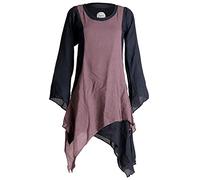 Vishes - Alternative Bekleidung - Langärmliges Zipfeliges Lagenlook Kleid/Tunika aus handgewebter Baumwolle schwarz-braun 42-44