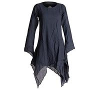 Vishes - Alternative Bekleidung - Langärmliges Zipfeliges Lagenlook Kleid/Tunika aus handgewebter Baumwolle schwarzuni 34