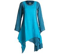 Vishes - Alternative Bekleidung - Langärmliges Zipfeliges Lagenlook Kleid/Tunika aus handgewebter Baumwolle türkis 36-38