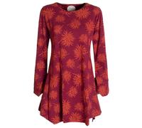 Vishes - Alternative Bekleidung - Langarm Damen Blumen-Tunika Shirt-Kleid Glockenärmel Baumwolle dunkelrot 42