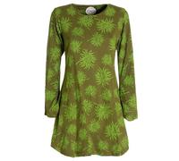 Vishes - Alternative Bekleidung - Langarm Damen Blumen-Tunika Shirt-Kleid Glockenärmel Baumwolle Olive 44