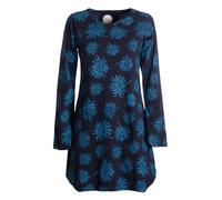 Vishes - Alternative Bekleidung - Langarm Damen Blumen-Tunika Shirt-Kleid Glockenärmel Baumwolle schwarz-türkis 44