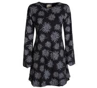 Vishes - Alternative Bekleidung - Langarm Damen Blumen-Tunika Shirt-Kleid Glockenärmel Baumwolle schwarz 50