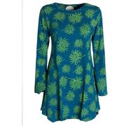 Vishes - Alternative Bekleidung - Langarm Damen Blumen-Tunika Shirt-Kleid Glockenärmel Baumwolle türkis 50