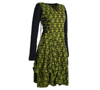 Vishes - Alternative Bekleidung - Langarm Damen Jersey-Kleid Blumenkleid Schnürung V-Ausschnitt Olive 46
