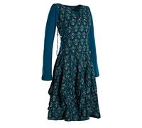 Vishes - Alternative Bekleidung - Langarm Damen Jersey-Kleid Blumenkleid Schnürung V-Ausschnitt schwarz 32